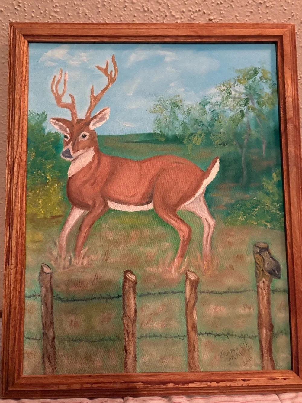 Framed Brown Deer Wall Original Oil Painting Art - Rustic Home Wall Decor
